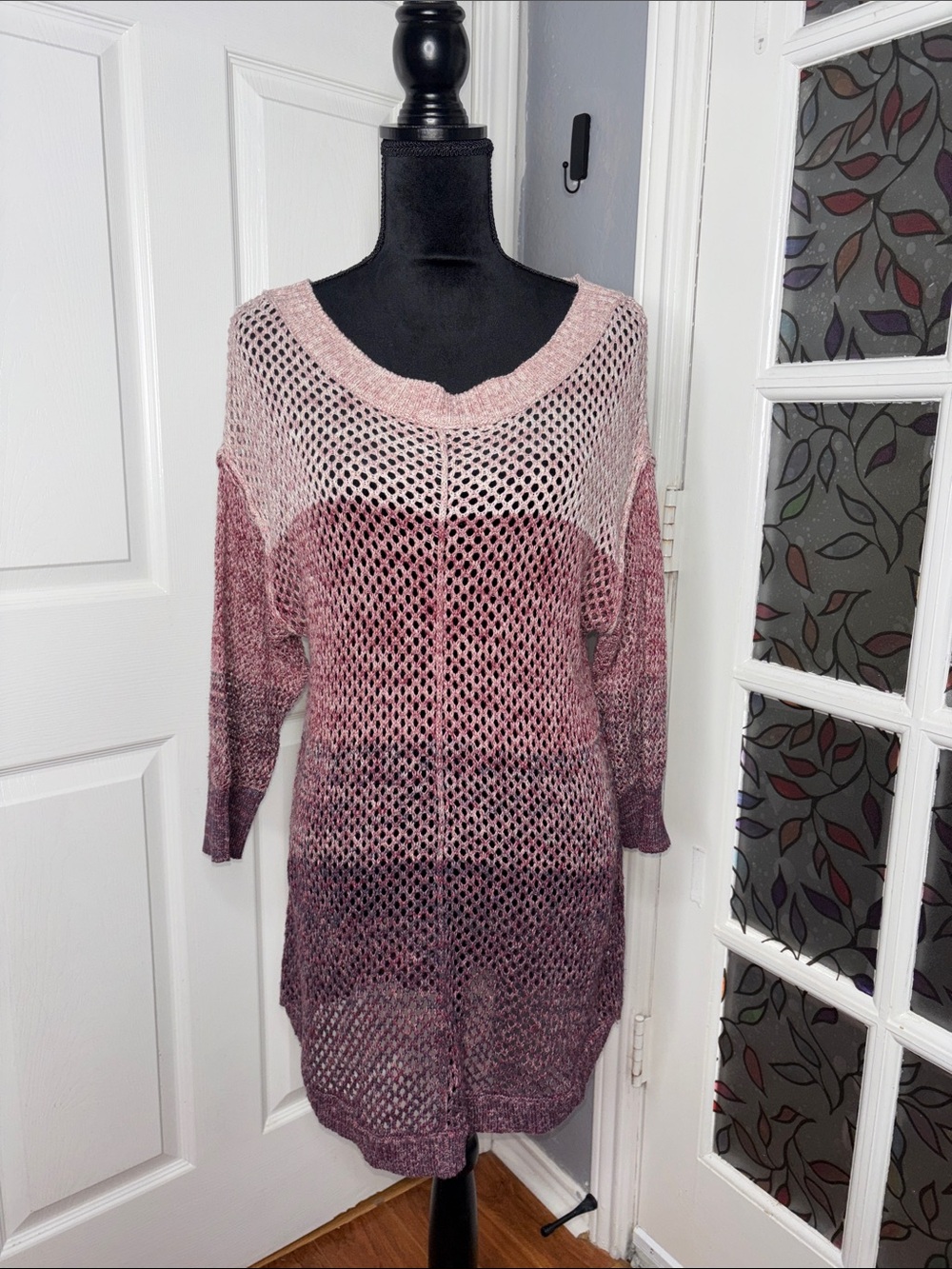 Maurices Pink Ombre Open-Knit Scoop Neck Sweater